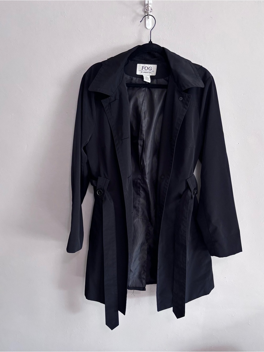 London Fog Black Classic Trench Coat with Waist Tie